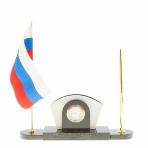 Визитница с часами и флагом России камень мрамор 124154