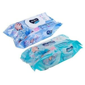 Влажные салфетки Aura Ultra Comfort, детские с экстрактом алоэ, 120 шт.
