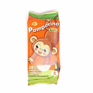 Влажные салфетки Pamperino Kids детские с ромашкой и витамином Е mix, 8 шт 1 упаковка