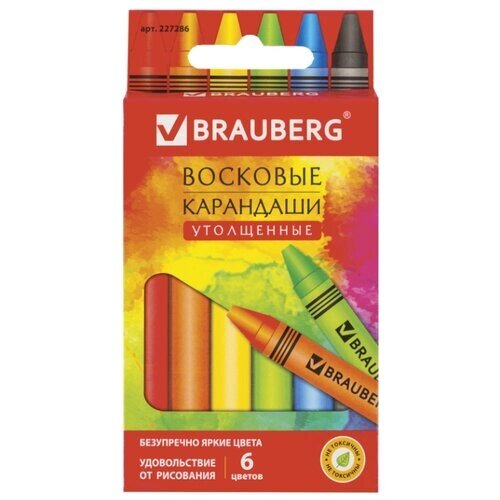 Восковые карандаши Brauberg утолщенные "Академия", 6 цветов (227286) от компании М.Видео - фото 1