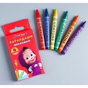 Восковые карандаши Маша и медведь , набор 6 цветов, высота 1 шт - 8 см, диаметр 0,8 см