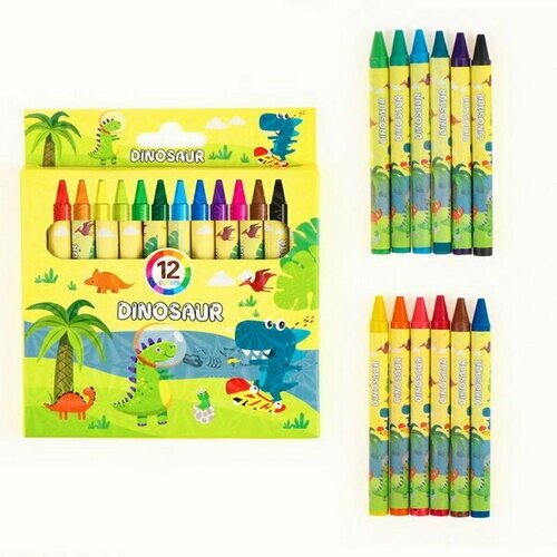 Восковые карандаши "Мир динозавров", набор 12 цветов от компании М.Видео - фото 1