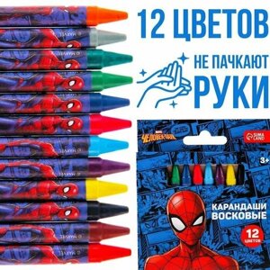 Восковые карандаши, набор 12 цветов, Человек-Паук (комплект из 16 шт)