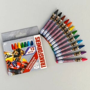 Восковые карандаши, набор 12 цветов, высота 8 см, диаметр 0,8 см, Трансформеры, 2 штуки