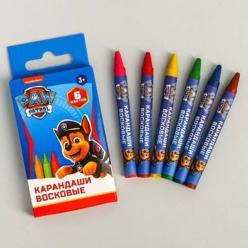 Восковые карандаши, набор 6 цветов, высота 8 см, диаметр 0,8 см, Щенячий патруль, 2 штуки от компании М.Видео - фото 1