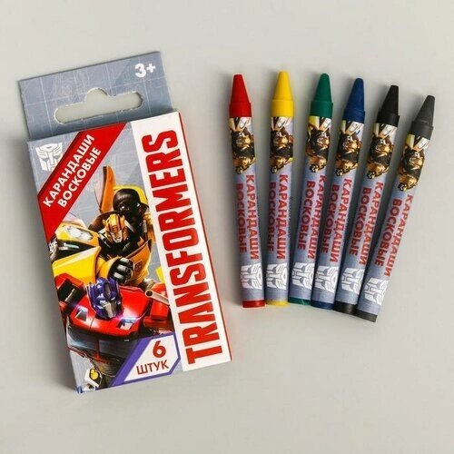 Восковые карандаши, набор 6 цветов, высота 8 см, диаметр 0,8 см, Трансформеры, 2 штуки от компании М.Видео - фото 1
