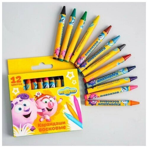 Восковые карандаши смешарики, Нюша и Бараш, набор 12 цветов от компании М.Видео - фото 1