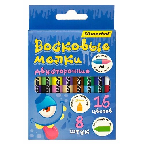 Восковые мелки Silwerhof Jumbo Монстрики двусторонние 16цв. дл. 100ммд. 10мм картон. кор. от компании М.Видео - фото 1