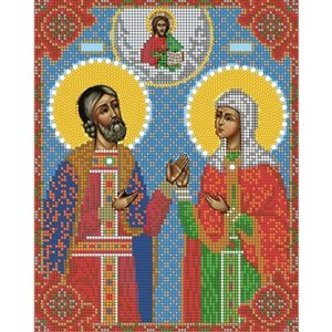Вышивка бисером иконы Святые Петр и Феврония 19*24 см
