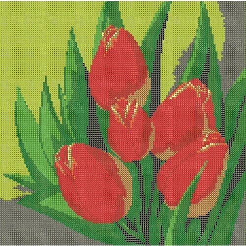 Вышивка бисером картины Красные тюльпаны 27*27см от компании М.Видео - фото 1