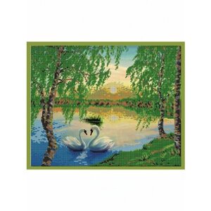Вышивка бисером картины Лебеди на рассвете 30*24см
