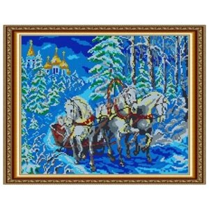 Вышивка бисером картины Тройка лошадей 30*38см