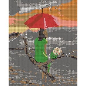 Вышивка бисером картины У моря, под зонтом 24*30см