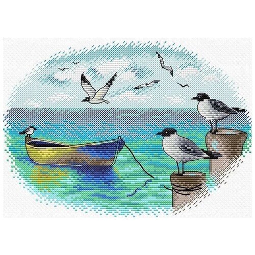 Вышивка крестом "Морской пейзаж с чайками. " Арт. М-557. Размер готового изделия 16*22 см. от компании М.Видео - фото 1