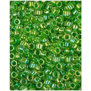 Японский бисер Toho Treasures, цилиндрический, размер 11/0, цвет: Окрашенный изнутри радужный хрусталь/травянисто-зеленый (775), 5 грамм