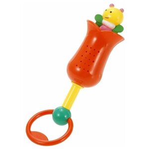 Яркая детская игрушка погремушка-колокольчик 0 + с ручкой на кольце, для новорожденных, тюльпан с пчелкой