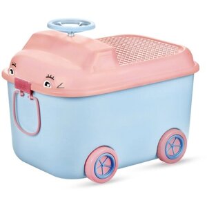 Ящик для хранения игрушек Solmax, на колесах, 50 л, голубой/розовый, 54х41,5х38 см
