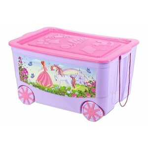 Ящик для игрушек EL CASA KidsBox Принцесса и единорог с крышкой, на колёсах, 55 л, 640331 Elan