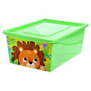 Ящик для игрушек, с крышкой, «Весёлый зоопарк», объём 30 л, цвет зелёный