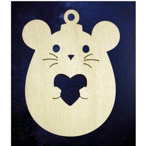 Заготовка деревянная Подвеска мышь с сердечком 11см (5шт.) 052173а