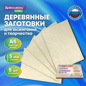 Заготовки для творчества, деревянные, без рисунков, 5 шт, 15х21 см, BRAUBERG HOBBY, 665312