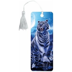 Закладка для книг 3D, BRAUBERG, объемная, "Белый тигр", с декоративным шнурком-завязкой, 125754 (цена за 12 шт)