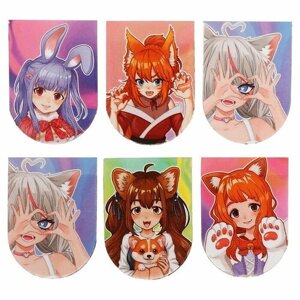 Закладка магнитная 6 шт Neko girl's,25х35мм в сложен виде), на подложке