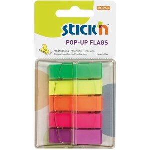 Закладки самоклеящиеся индексы пластиковые Stick`n 26002 12x45мм 5 цветов в упаковке 40 листов Z-сложения блистер