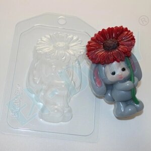 Зайка - малыш с цветком - форма для мыла пластиковая