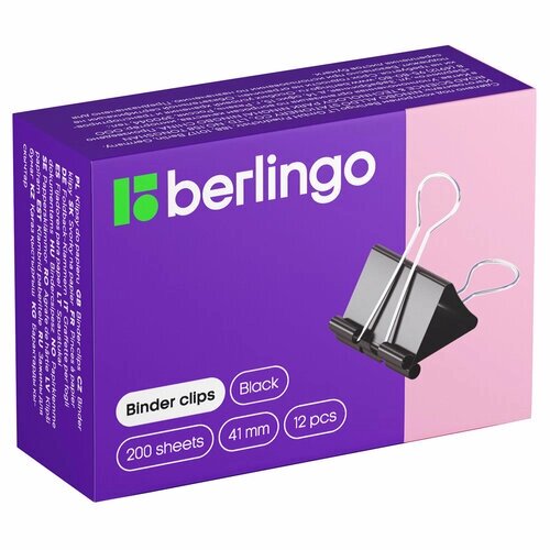Зажимы для бумаг 41мм, Berlingo, 12шт, черные, картонная коробка от компании М.Видео - фото 1