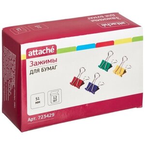 Зажимы для бумаг Attache 51 мм цветные (12 штук в упаковке), 723429
