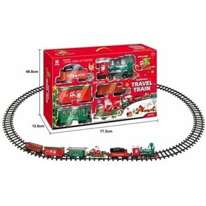 Железная дорога Рождественский поезд со светом, звуком, 26 эл, паровоз 35 см, длина путей 535 см