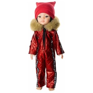Зимний комбинезон красный с мехом и шапка для кукол Paola Reina 32 см