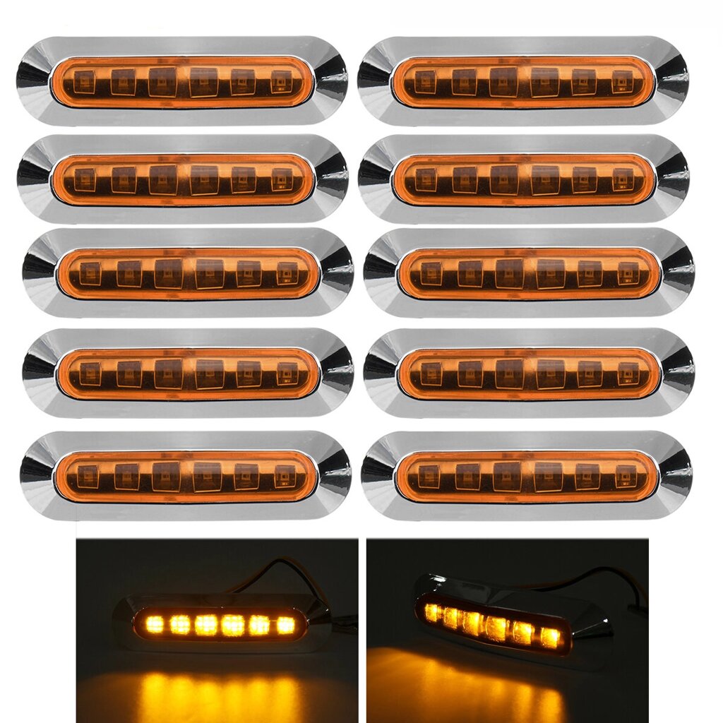 10 шт. 12V 24V 6 LED маркерные огни Лампа янтарного цвета для грузовика, прицепа, каравана, фургона от компании Admi - фото 1