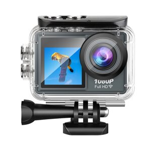 1080P Action камера с 2,0-дюймовым Дисплей Двойным Colorful Экраном 140°широкоугольным, IP68, 30 м Водонепроницаемы Сп