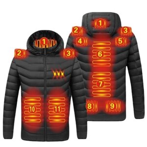 11 зон Куртка с электроподогревом Моющаяся зимняя теплая стеганая куртка Водонепроницаемы Оверсайз 4XL для На открытом в