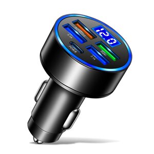 150 Вт, 5 портов USB PD Авто Адаптер зарядного устройства 4USB-A+1Type-C ПД КК3.0 Быстрая зарядка с синим цветом LED для
