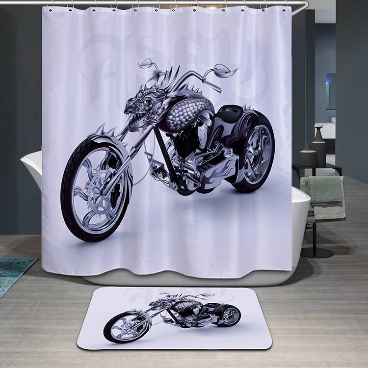 180x180см Водонепроницаемы Cool мотоцикл Полиэстерная занавеска для душа Ванная комната Декор с 12 крючками от компании Admi - фото 1