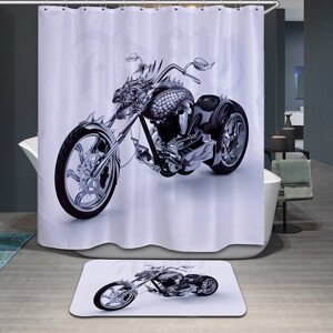 180x180см Водонепроницаемы Cool мотоцикл Полиэстерная занавеска для душа Ванная комната Декор с 12 крючками