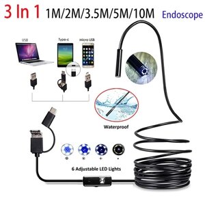 2 м 7 мм эндоскоп камера USB Type C мобильный Зонд бороскоп инспекционный эндоскоп для Android Смартфон для автомобилей