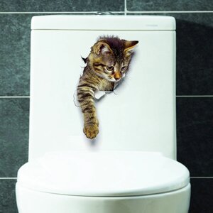 3D Стенная наклейка милого кота Наклейка унитаза Творческое украшение Наклейка животных на стене Украсить свой дом ка