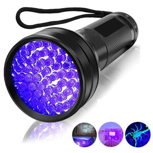 51 LED Фонарик с фиолетовым светом, 395 нм, портативный UV Black Фонарик с подсветкой Портативный ультрафиолетовый фонар