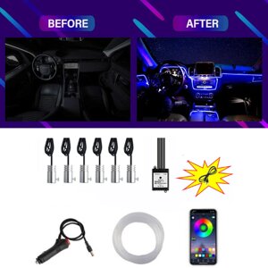 6IN1 8M RGB LED Атмосфера Авто Внутреннее окружающее освещение Волоконно-оптические полосы Light by App Control Neon LED
