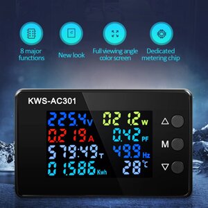 8 в 1 Цифровой вольтметр Амперметр KWS-AC301 AC 50-300V Счетчик энергии LED Цифровой ваттметр переменного тока Счетчик э