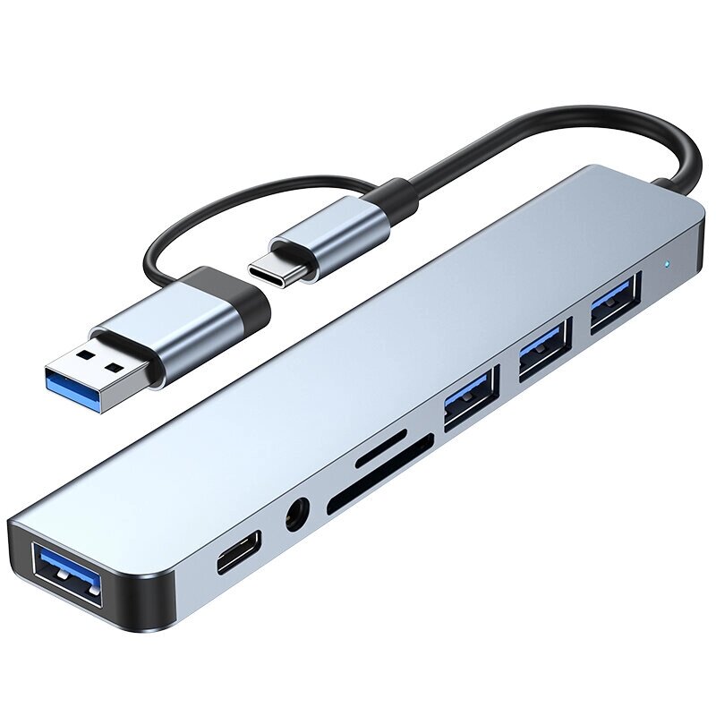 8 в 1 Type-C Док-станция Адаптер разветвителя концентратора USB-C с USB3.0 * 2 USB2.0 * 2 Данные USB-C * 1 Слот для устр от компании Admi - фото 1