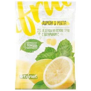 АКТИФРУТ Леденцовая карамель с витамином С со вкусом лимона с мятой