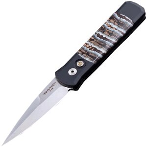 Автоматический складной нож Pro-Tech Santa Fe Stoneworks Godson Customized, сталь 154CM, рукоять алюминий, накладки зуб мамонта с поперечными коричневыми полосами