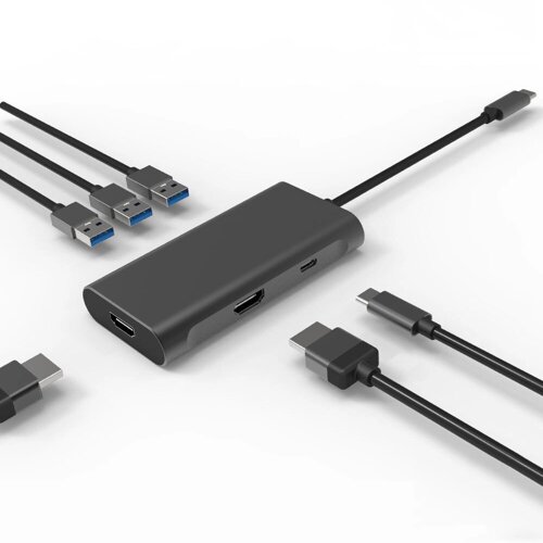 Bakeey 8K @ 30 Гц 6 в 1 Док-станция USB-C Hub 3 * USB3.0 5 Гбит / с HDMI UHD Video Type-C PD 100 Вт Поддержка быстрой за