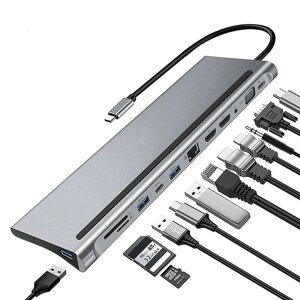 Bakeey 12-in-1 Тип-C Док-станция Адаптер-разветвитель USB-C с двумя разъемами 4K HDMI Дисплей 1080P VGA 87 Вт USB-C PD3.