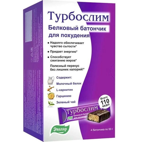 Батончик белковый диетический для похудения Эвалар Турбослим 50г 4шт от компании Admi - фото 1